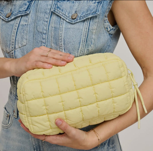Nylon quilted puffer makeup bag