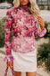 Floral Mesh Flounce Sleeve Mock Neck Blouse