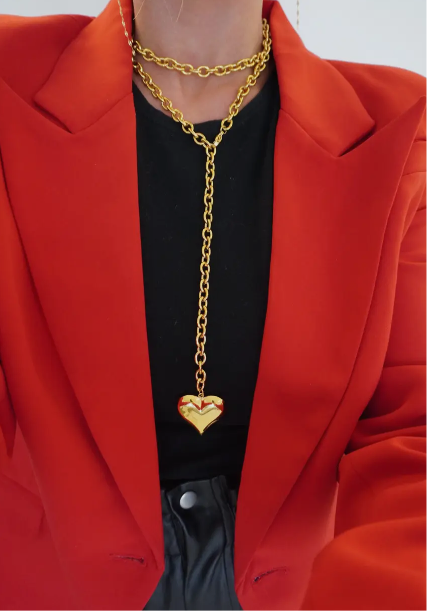 Chanstuttpearls Long Gold Heart Chain Necklace