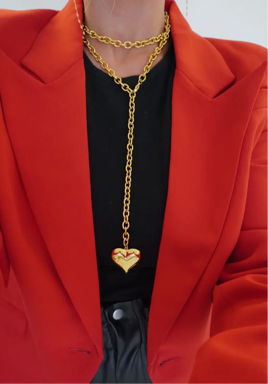 Chanstuttpearls Long Gold Heart Chain Necklace