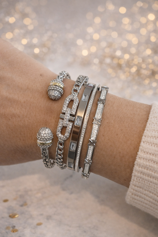 Silver Crystal Baguette Cuff Bracelet