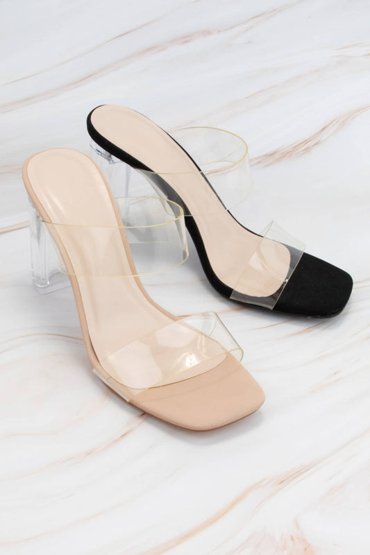 CLEAR DOUBLE STRAP TRANSPARENT HEELED SANDAL