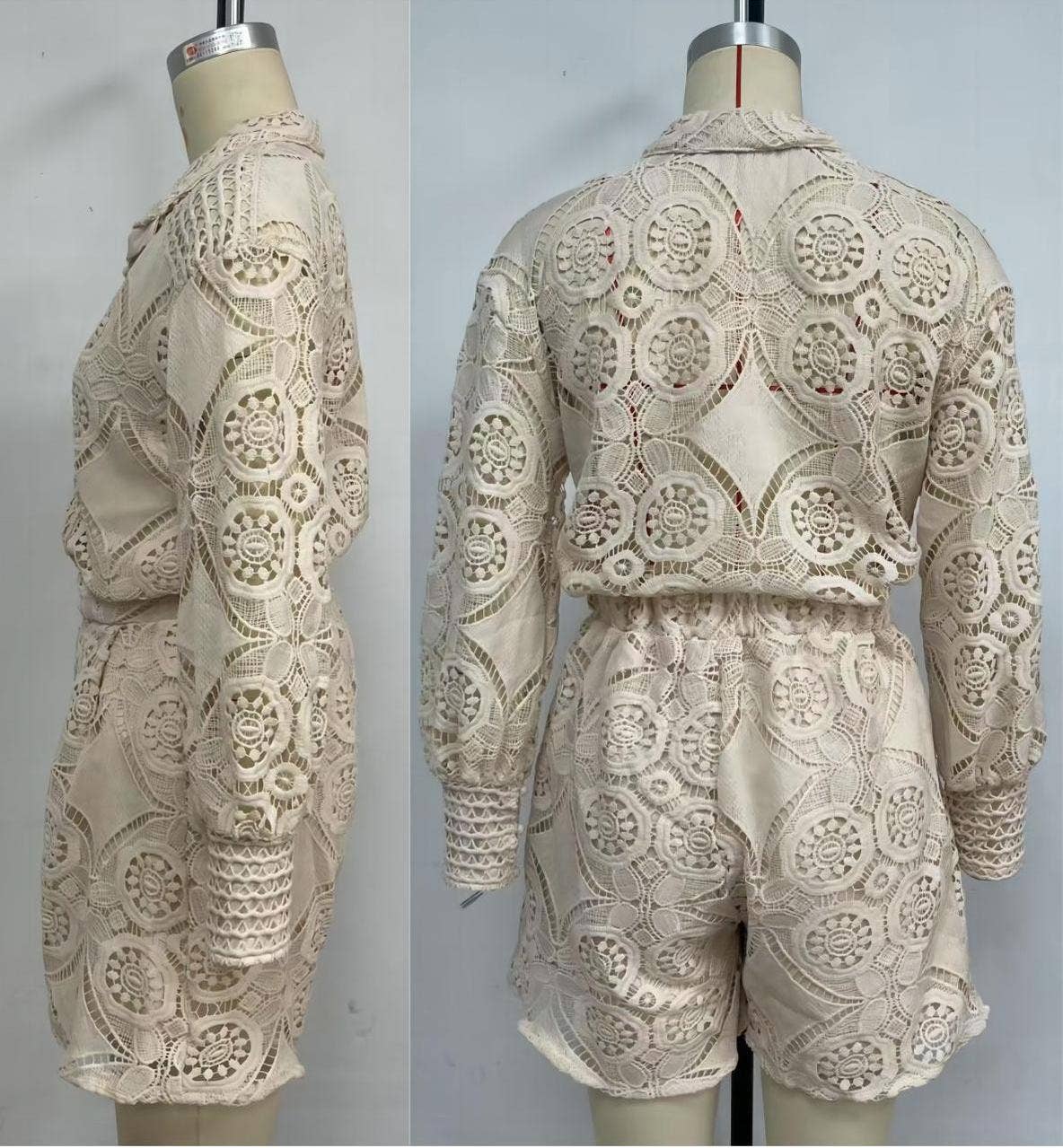 Cut out top lace shorts sets