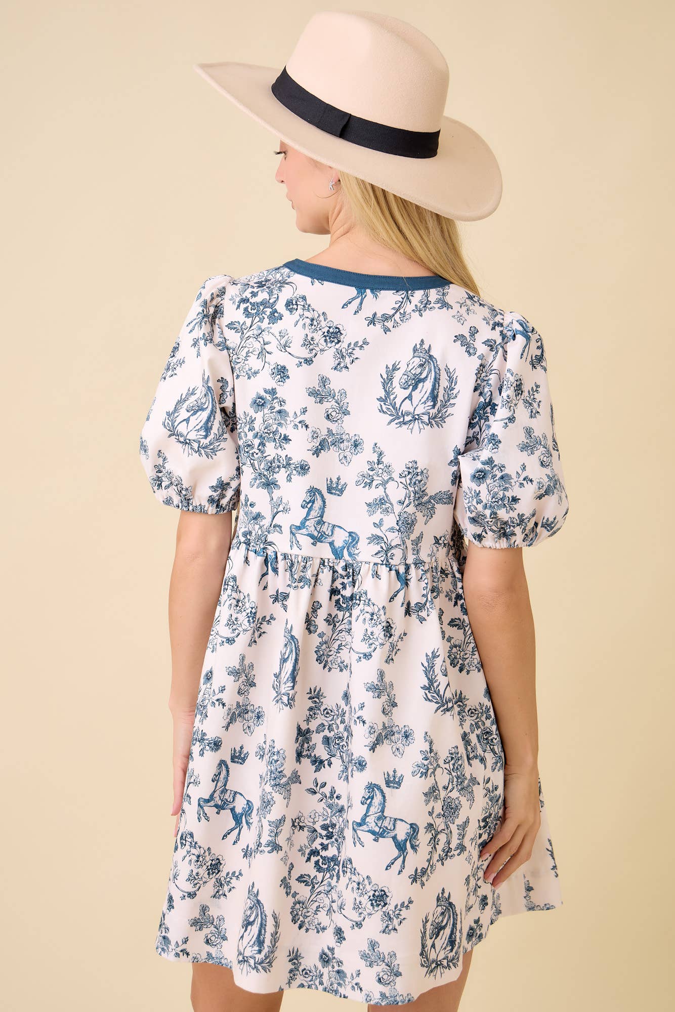 Vintage Horse Toile Print Denim Mini Dress