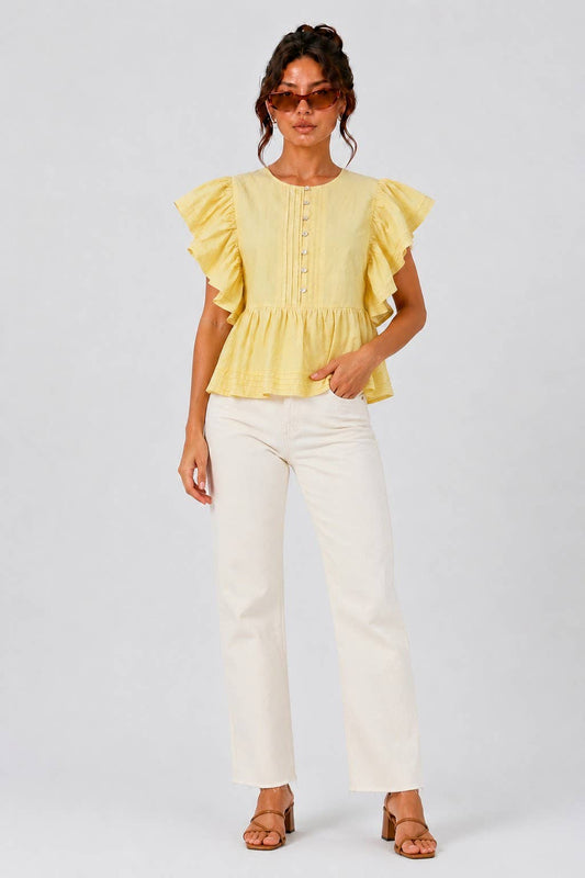 PEPLUM BLOUSE WITH FLUTTER SLEEVES