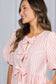 1/3 Open Tie Front Striped Puff Sleeve Blouse Top VT82682
