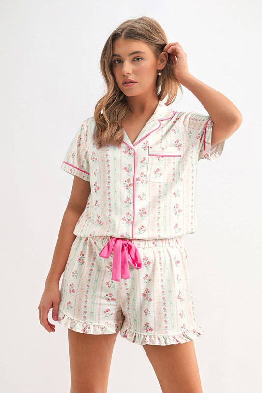 Chic Floral Print Shirt & Shorts Set