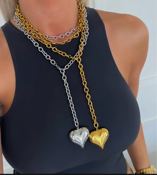 Chanstuttpearls Long Gold Heart Chain Necklace