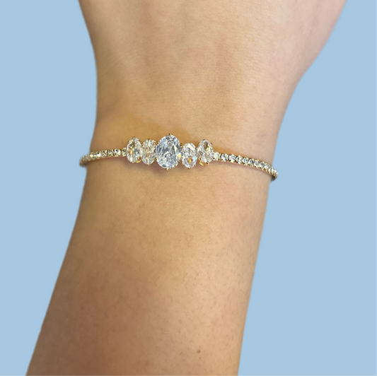 Slim Rhinestone Bracelet with Center Cluster