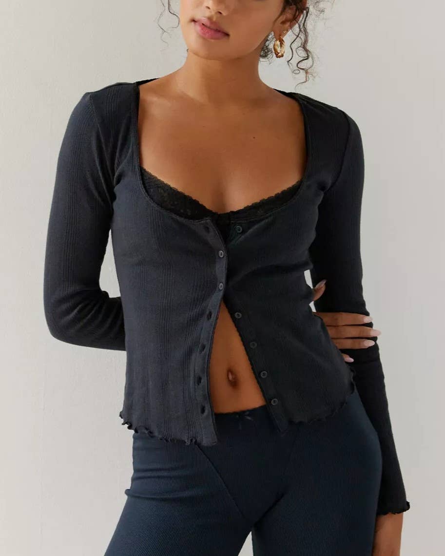 Stylish Long Sleeve Cardigan Shorts Loungewear Set