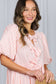 1/3 Open Tie Front Striped Puff Sleeve Blouse Top VT82682