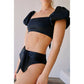 2PCS Solid Color Puff Sleeves Sexy Swimwear
