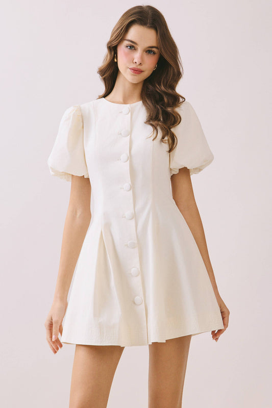 Voluminous Puff Sleeves Covered Button Down Dress