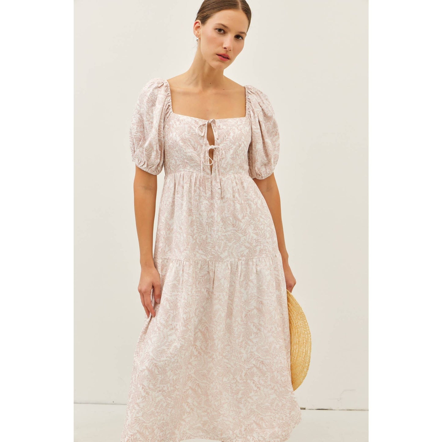SOFT RAYON BLEND TOILE PRINT BABYDOLL MIDI DRESS
