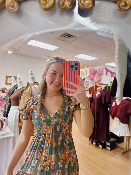 V Neck Smocked SS Dress