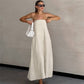Khaki Casual Strapless Backless Maxi Dress