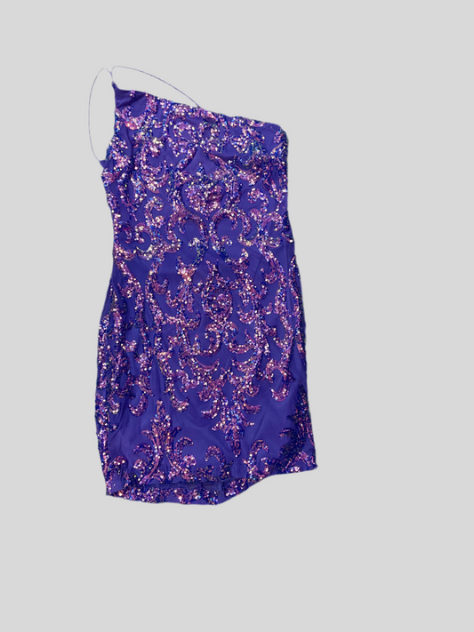 Lavender Sequin Embellished One Shoulder Formal Dress