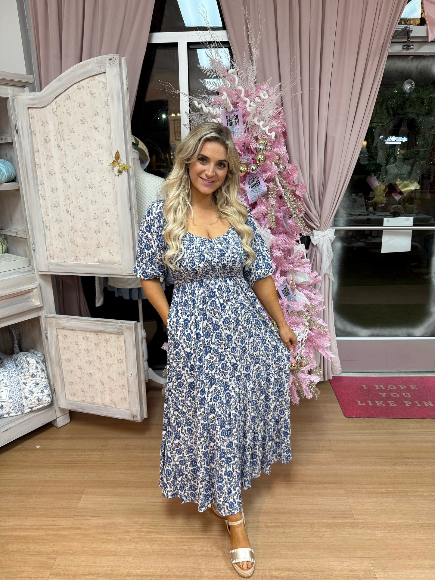 Sweetheart Smocked Bodice Maxi Dress