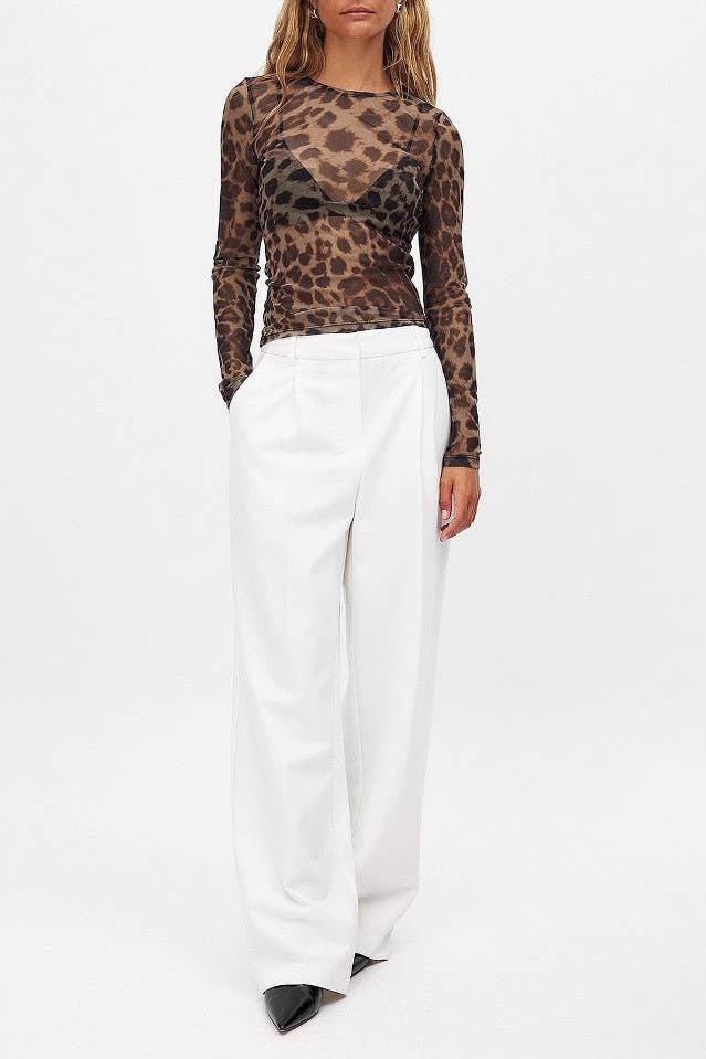 Leopard Sheer Mesh See Through Fitted Layering Top