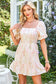 Floral Puff Sleeve Square Neck Knot Open Back Mini Dress