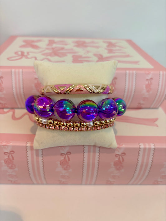 Iridescent Purple Bubble Bead Stretch Bracelet