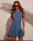 Sleeveless Pleated Denim Mini Dress