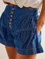 Ladies Solid Color Cotton Denim Shorts