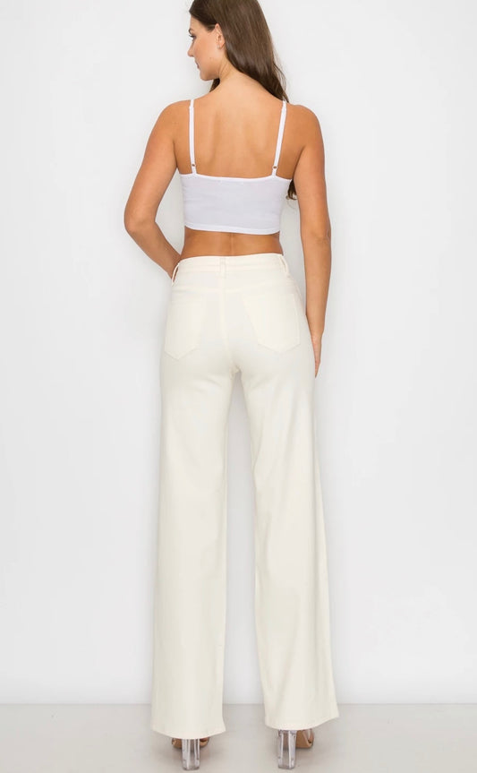 Ivory High Waisted Super-Stretch Wide Leg Jeans