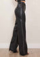 Vegan Leather Wide Leg Pants With Pearl