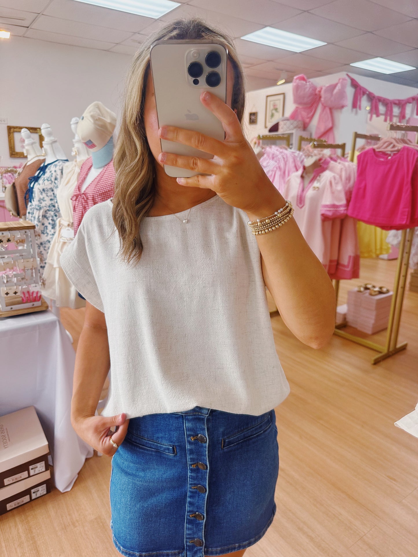 Linen Crew Neck Top