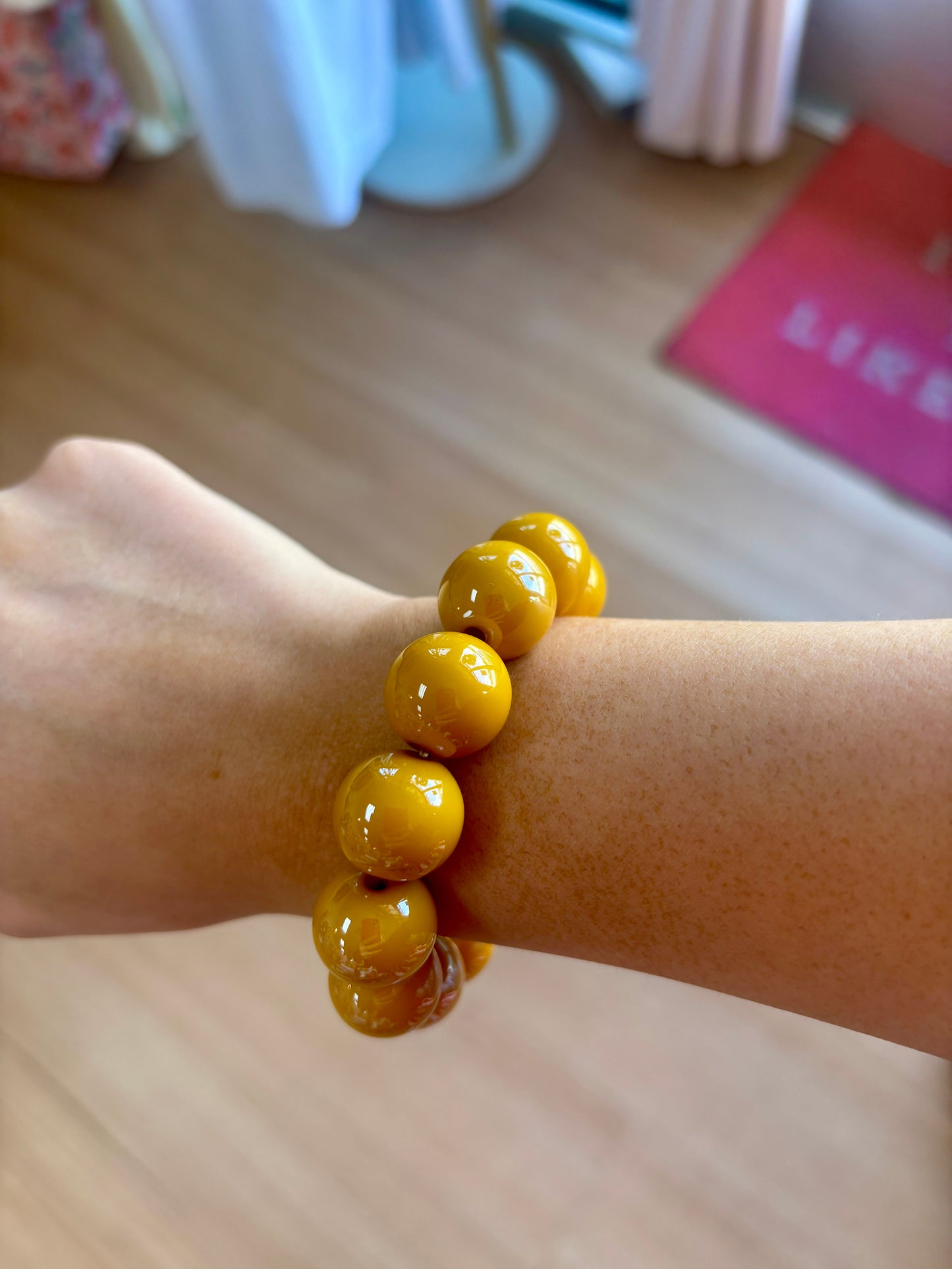Mustard Yellow Bubble Bead Stretch Bracelet