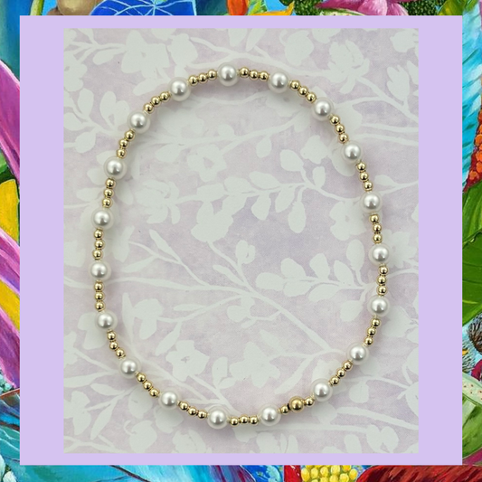 Classic Gold Filled & Mother of Pearl Beaded Bracelet - 31