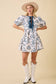 Vintage Horse Toile Print Denim Mini Dress