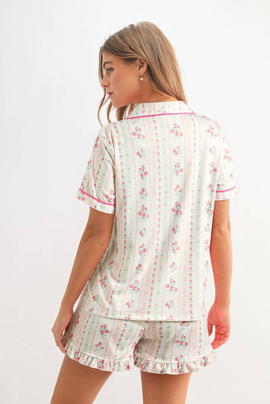 Chic Floral Print Shirt & Shorts Set