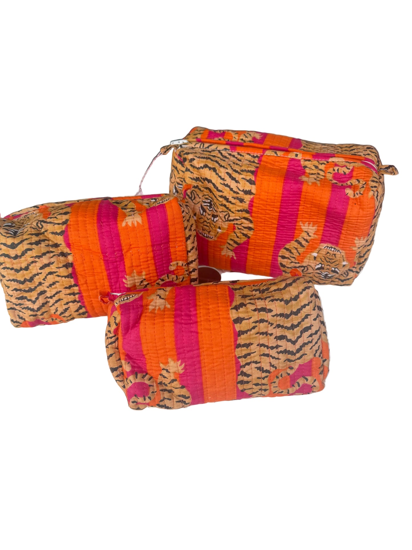 3 in 1 Quilted Tiger Print Cosmetic Pouch