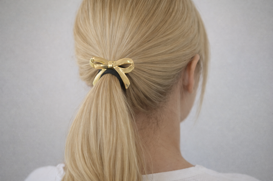 Golden Bow Pony Hair Tie Accessory
