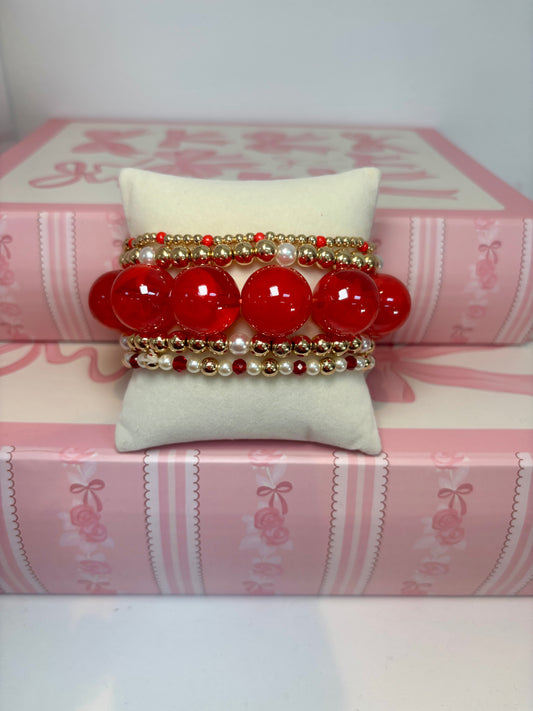 Red Chunky Bubble Bead Stretch Bracelet