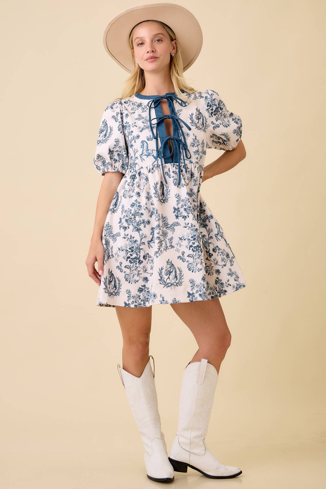 Vintage Horse Toile Print Denim Mini Dress