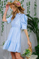 Collared Short Puff Sleeve Strip Print Mini Dress VD82293