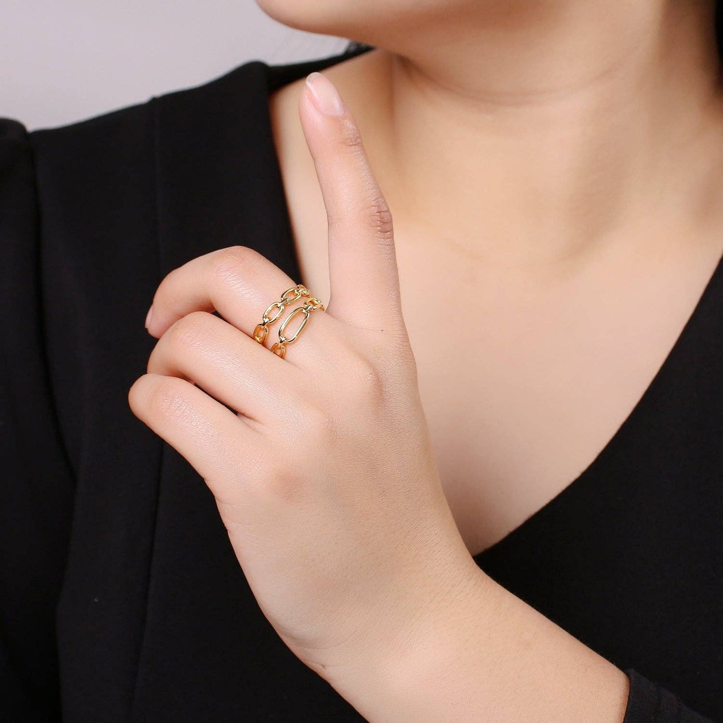 14k Gold Filled Chain Ring, Gold Stacking Ring Chain