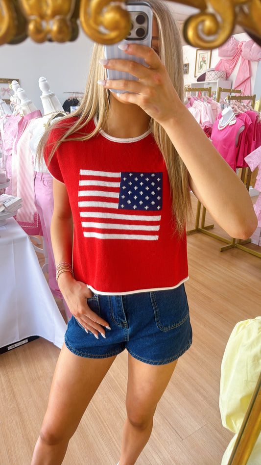 Sleeveless Red American Flag