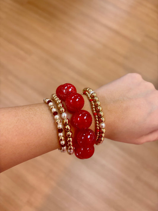 Red Chunky Bubble Bead Stretch Bracelet
