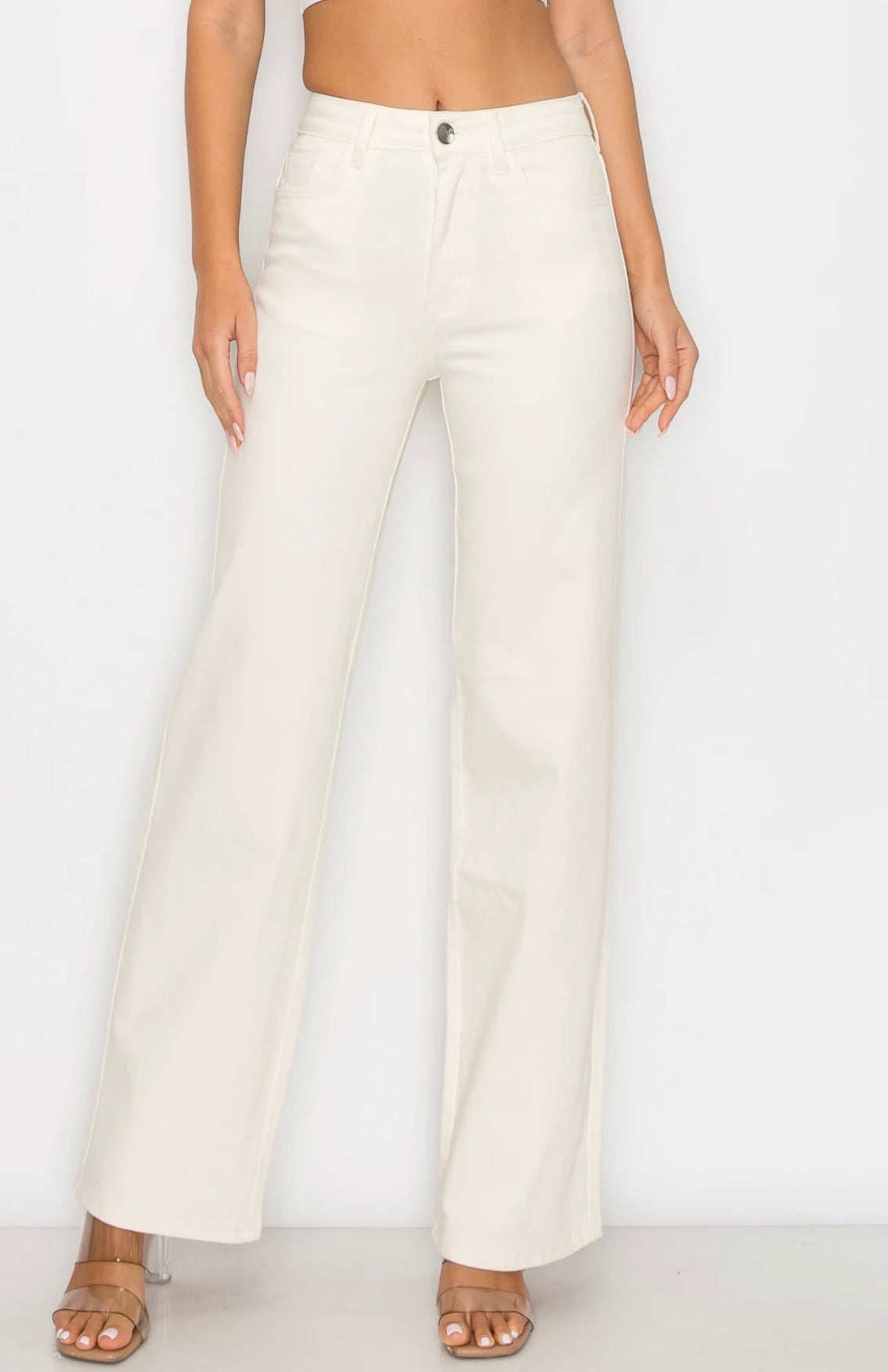 Ivory High Waisted Super-Stretch Wide Leg Jeans