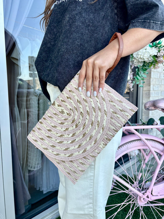 Woven Straw Clutch with Gold Thread Detail