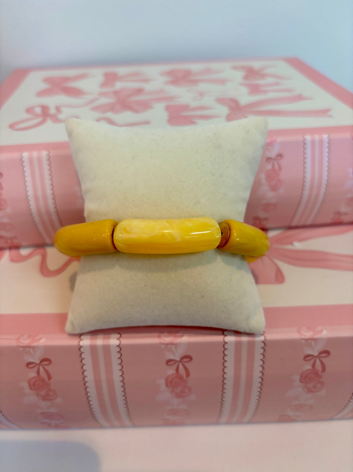 Yellow & Ivory Chunky Resin Bar Stretch Bracelet