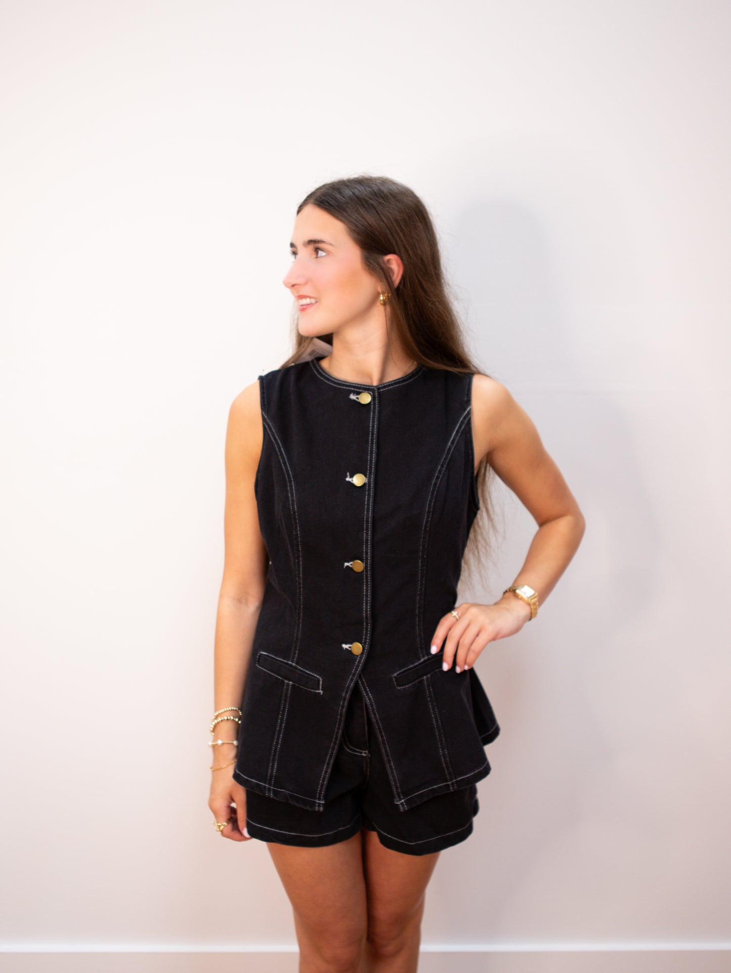 Casual Sleeveless Top High-Waist Denim Shorts Set