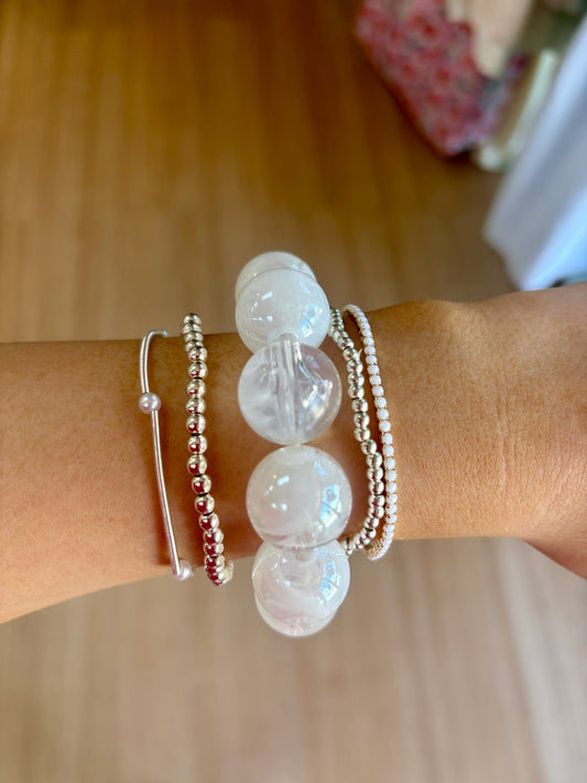 Iridescent White Bubble Bead Stretch Bracelet