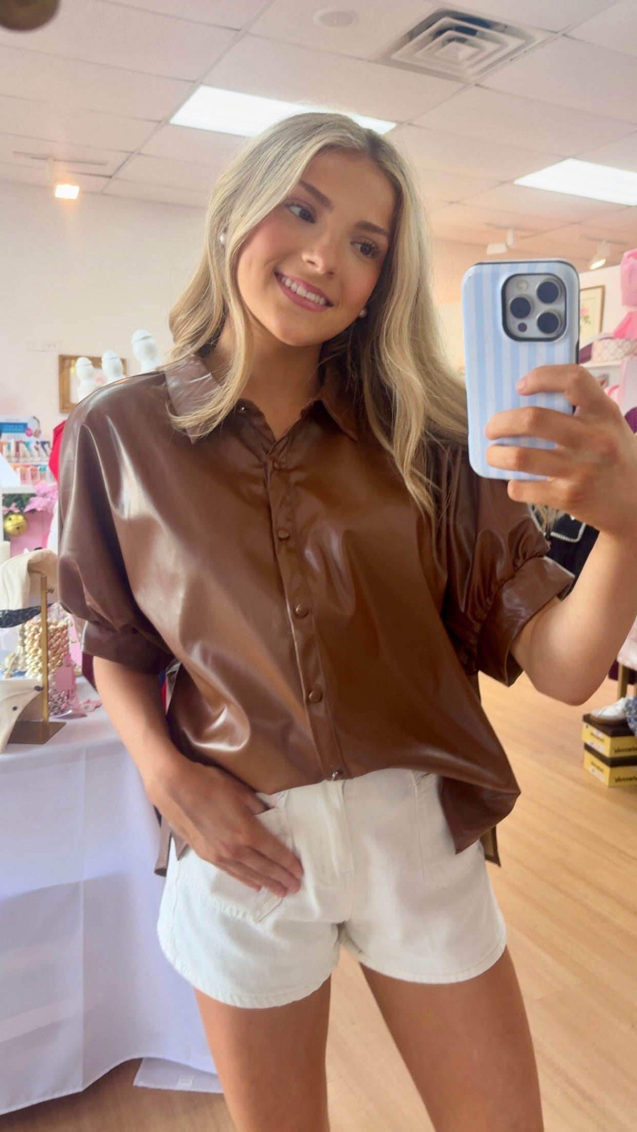 Fall Breeze Faux Leather Button Up