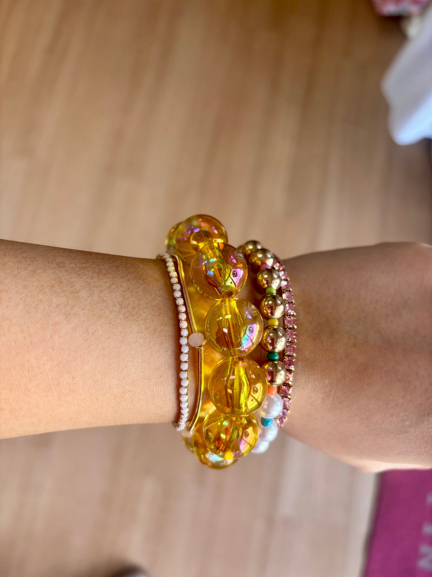 Iridescent Yellow Bubble Bead Stretch Bracelet