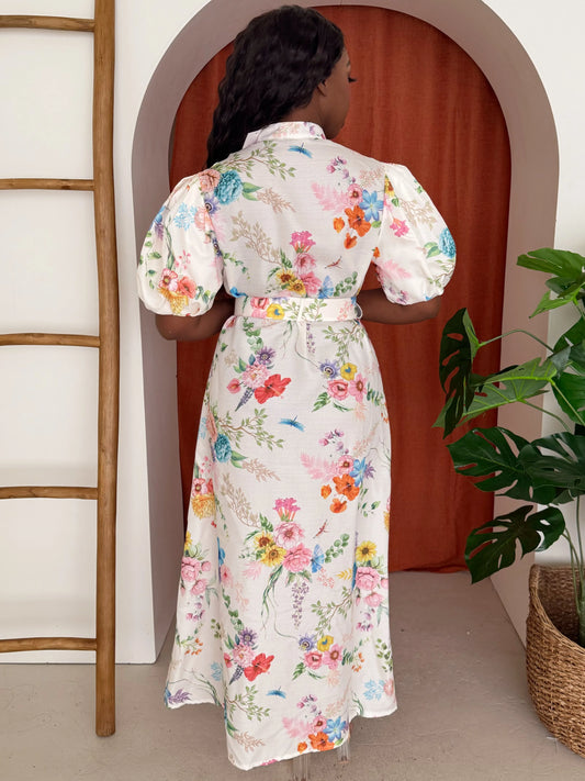 Romantic Floral Belted Maxi Dress